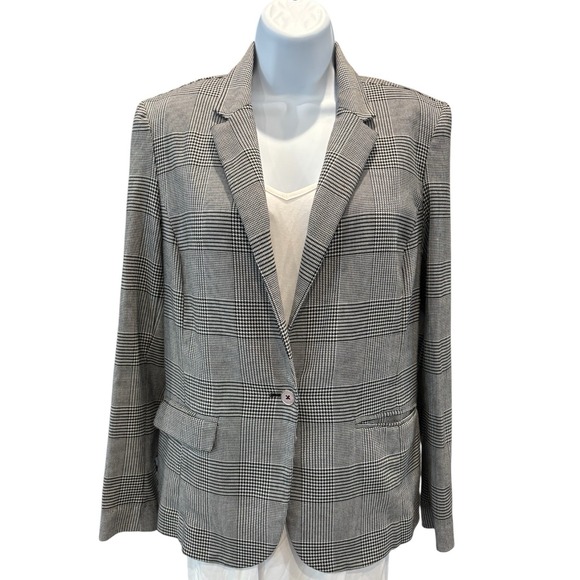 Jackets & Blazers - Worthington Women's Blazer Jacket Black White Houndstooth Plaid Size Medium